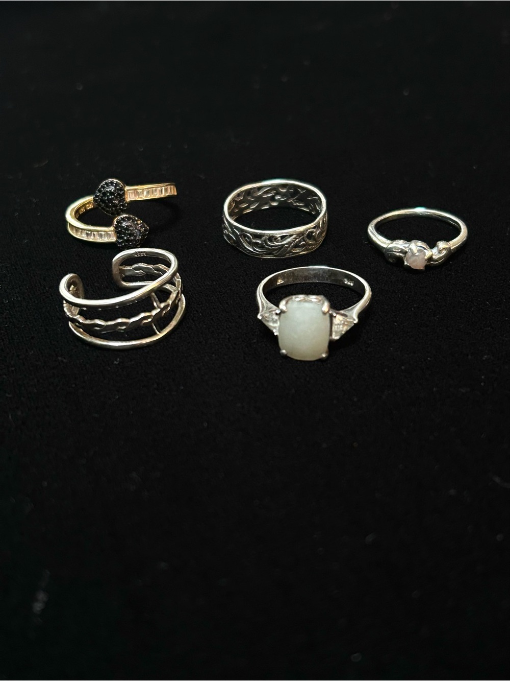 Sterling Silver Multi-Ring Set with White and Black Accents